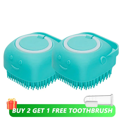 Dog Bathing Brush Pet Massage Brush Shampoo Dispenser Soft Silicone Brush Rubber Bristle for Dogs and Cats Shower Grooming Tool