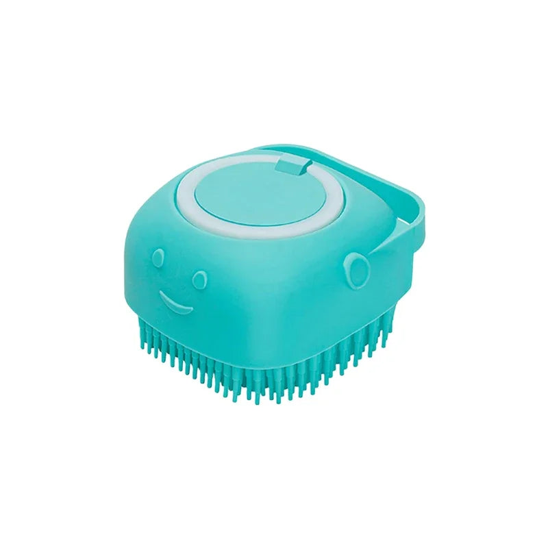 Dog Bathing Brush Pet Massage Brush Shampoo Dispenser Soft Silicone Brush Rubber Bristle for Dogs and Cats Shower Grooming Tool